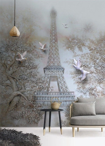 Image of Eiffel Tower Outline Wallpaper Mural, Custom Size Available