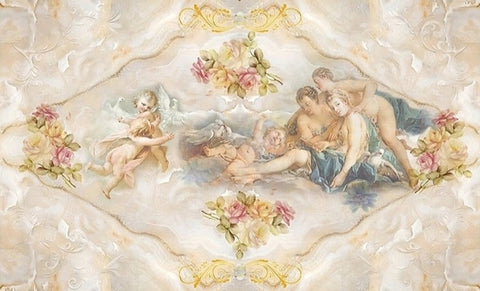 Image of Classical Painting of Water Nymphs and Cherubs Wallpaper Mural, Custom Sizes Available