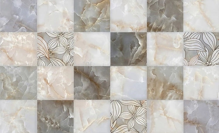 Papel Pintado Cuadrados de Mármol con Patrón de Celosía, Tamaños Personalizados Disponibles