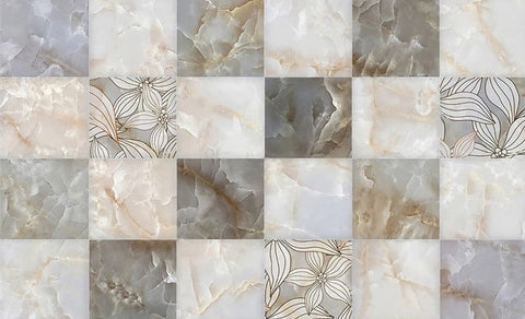 Image of Papel Pintado Cuadrados de Mármol con Patrón de Celosía, Tamaños Personalizados Disponibles