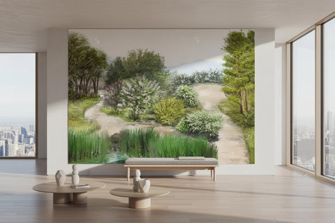 Image of Exquisite Pastoral Landscape Wallpaper Murals, Custom Sizes Available