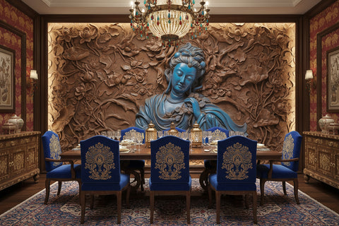 Image of Blue Jade Avalokitesvara Relief Wallpaper Mural, Custom Sizes Available