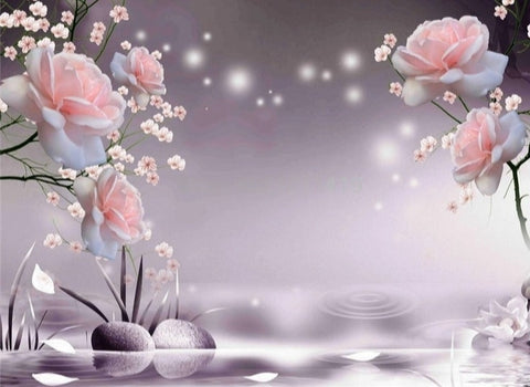 Image of Enchanting Pink Spray Roses Wallpaper Mural, Custom Sizes Available