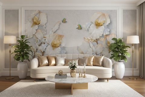 Image of Lovely White Bearded Iris Wallpaper Mural, Custom Sizes Available
