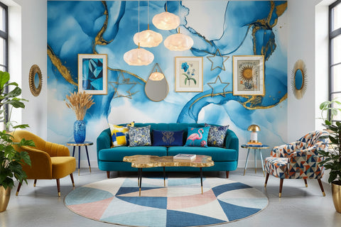 Image of Abstract Blue and Gold Background Wallpaper Mural, Custom Sizes Available