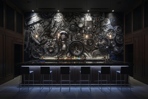 Image of Black Mechanical Engine Wallpaper Mural, Custom Sizes Available