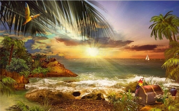 Incredible Beach Sunset Wallpaper Mural, Custom Sizes Available