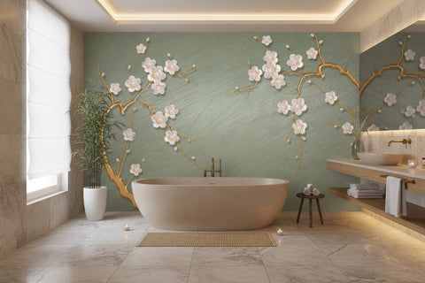 Image of Plum Blossoms and Branches Wallpaper Mural, Custom Sizes Available