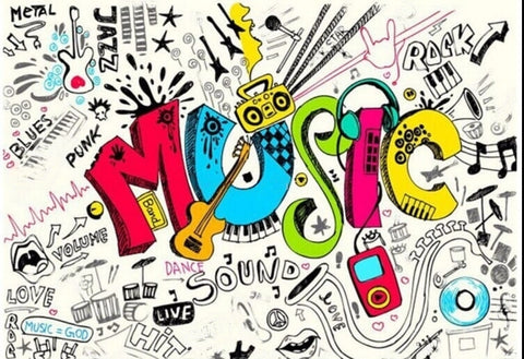 Image of Music Graffiti Wallpaper Mural, Custom Sizes Available