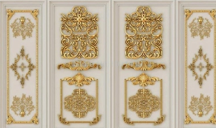 Gold Embellished Wall Panels Wallpaper Mural, Custom Sizes Available