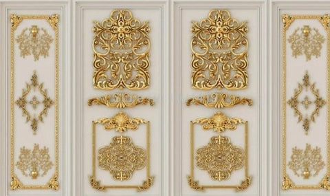 Image of Gold Embellished Wall Panels Wallpaper Mural, Custom Sizes Available