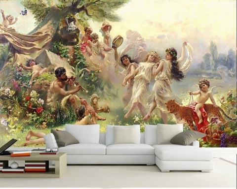 Image of Pan and the Dancers Classical Painting Wallpaper Mural, Custom Sizes Available