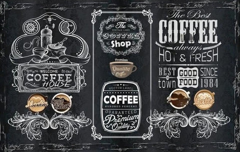 Image of Blackboard Coffee Shop Wallpaper Mural, Custom Sizes Available