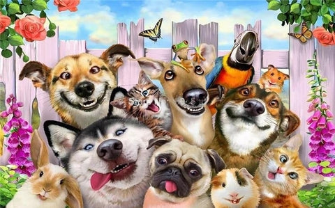 Image of Cute Dogs, Cats, Animals Cartoon Wallpaper Mural, Custom Sizes Available