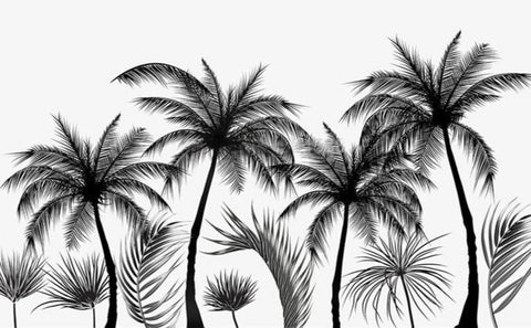 Image of Black On White Silhouette Palm Trees Wallpaper Mural, Custom Sizes Available