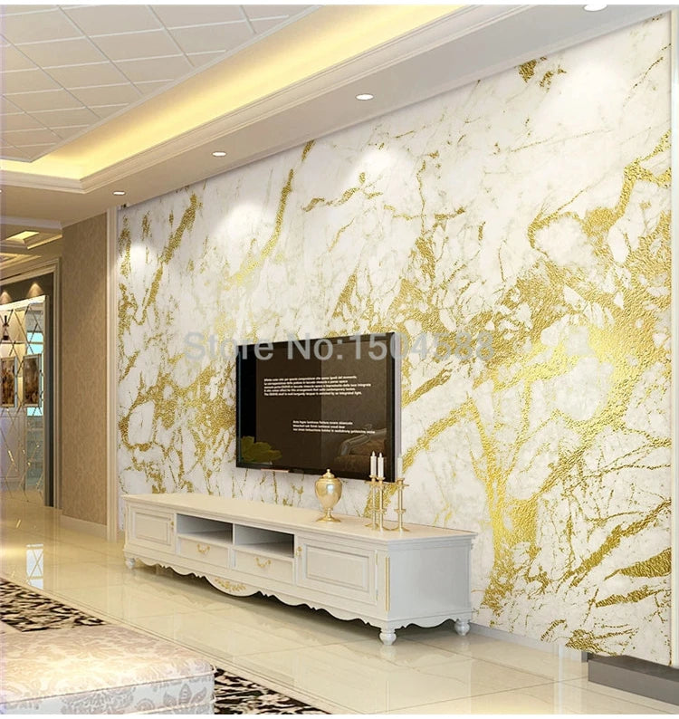 Heavily Gold-Veined White Marble Wallpaper Mural, Custom Sizes Available