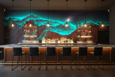 Image of Mesmerizing Green Glowing Mountains Wallpaper Mural, Custom Sizes Available