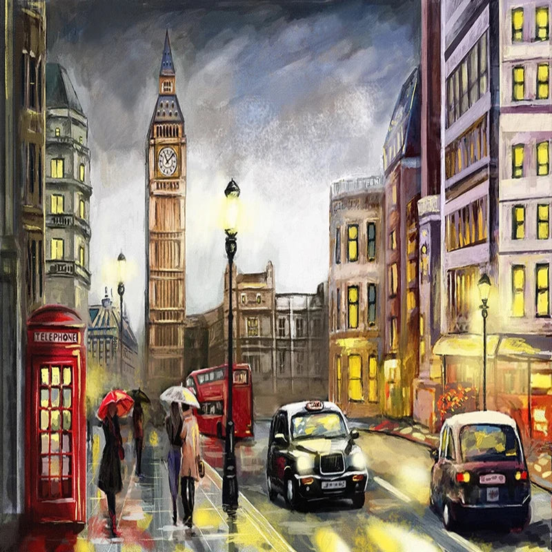 London Street Scene Wallpaper Mural, Custom Sizes Available