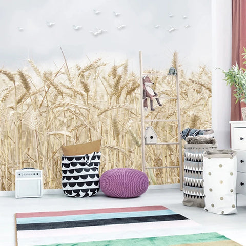 Image of Golden Wheat Fields Wallpaper Mural, Custom Sizes Available