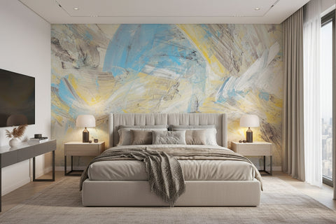 Image of Abstract in Yellow and Blue Wallpaper Mural, Custom Sizes Available