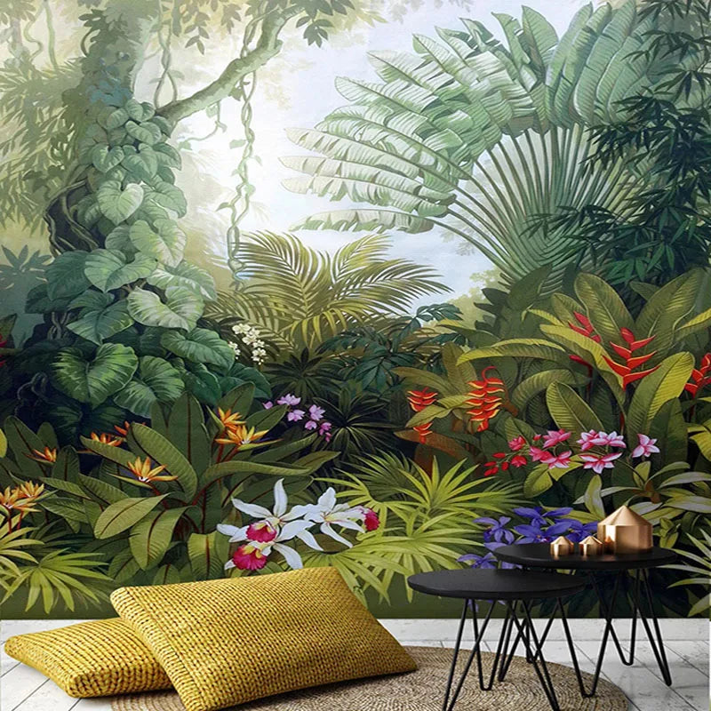 Lush Tropical Landscape Wallpaper Mural, Custom Sizes Available