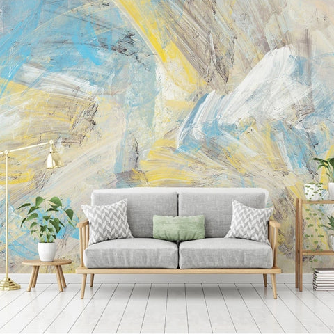 Image of Abstract in Yellow and Blue Wallpaper Mural, Custom Sizes Available