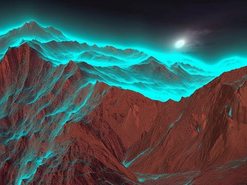 Image of Mesmerizing Green Glowing Mountains Wallpaper Mural, Custom Sizes Available
