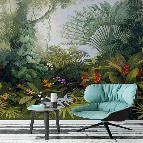 Image of Lush Tropical Landscape Wallpaper Mural, Custom Sizes Available