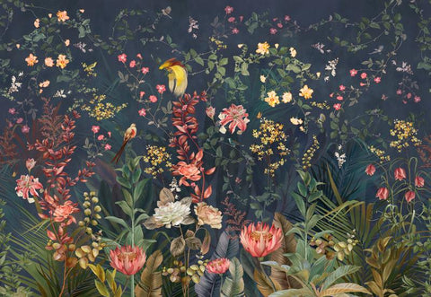 Image of Elegant Flowers and Birds Wallpaper Murals, Custom Sizes Available