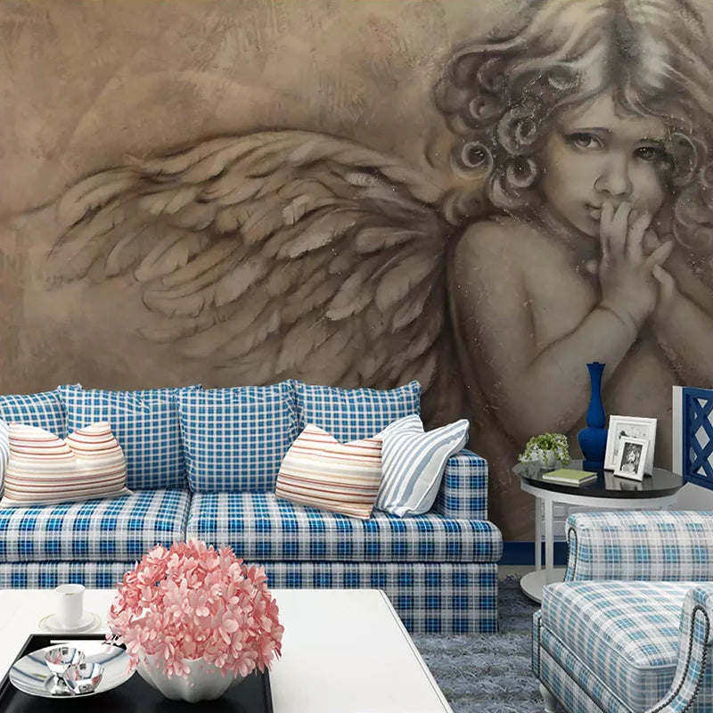 Adorable Angelic Girl With Wings Wallpaper Mural, Custom Sizes Available
