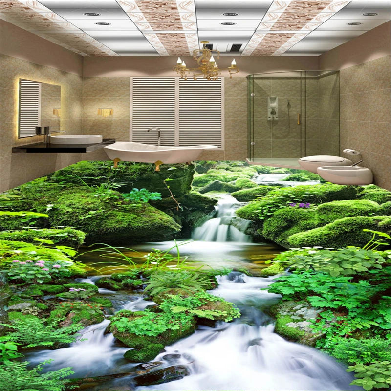 Awesome Stream and Waterfalls Floor Mural, Custom Sizes Available