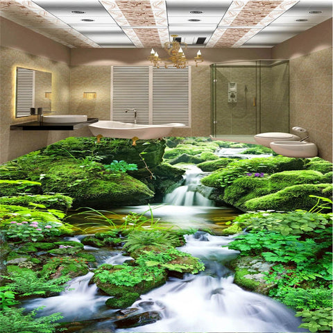 Image of Awesome Stream and Waterfalls Floor Mural, Custom Sizes Available