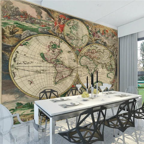 Image of Retro World Map With Poles Wallpaper Mural, Custom Sizes Available