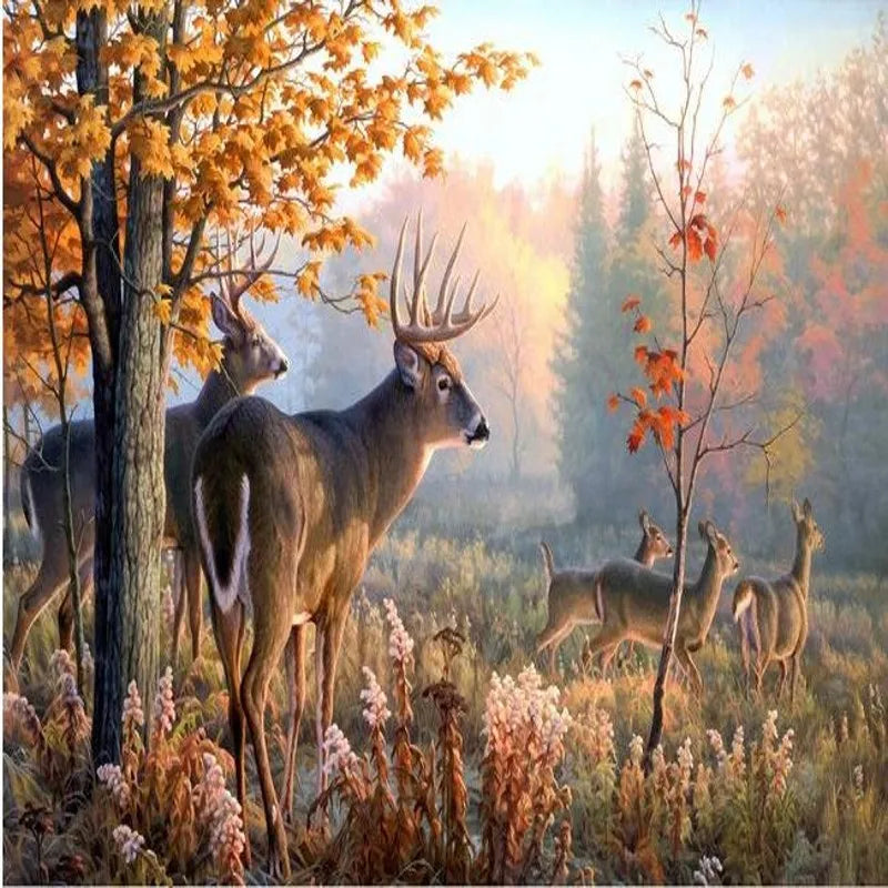 Lovely Deer in a Meadow Wallpaper Mural, Custom Sizes Available