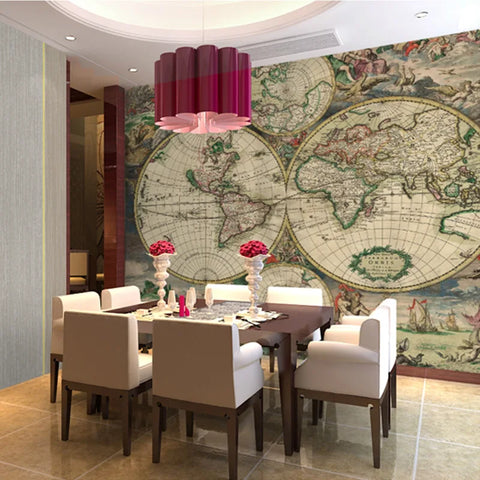 Image of Retro World Map With Poles Wallpaper Mural, Custom Sizes Available