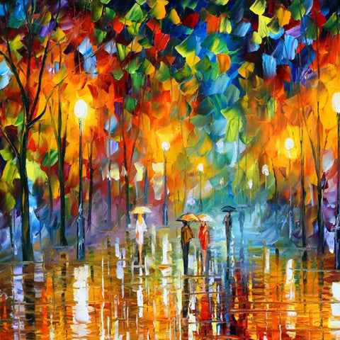 Image of Colorful Afremov-Inspired City Landscape Wallpaper Mural, Custom Sizes Available