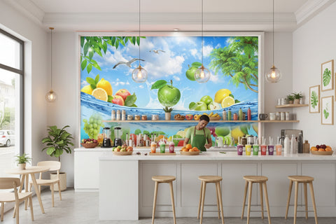 Image of Refreshing Fruit and Water Wallpaper Mural, Custom Sizes Available