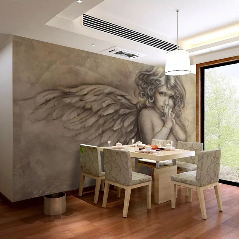 Adorable Angelic Girl With Wings Wallpaper Mural, Custom Sizes Available