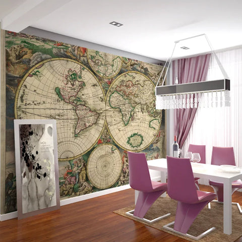 Image of Retro World Map With Poles Wallpaper Mural, Custom Sizes Available