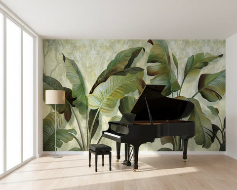 Image of Tropical Banana Leaf Wallpaper Mural, Custom Sizes Available