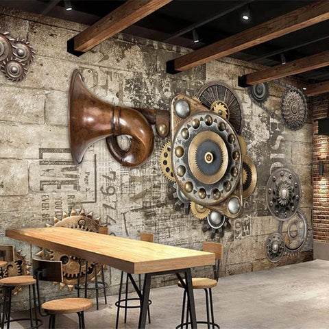 Image of Retro Steampunk Mechanical Gears Wallpaper Mural, Custom Sizes Available