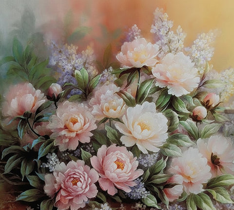 Image of Lovely Watercolor Peach Peonies Bouquet Wallpaper Mural, Custom Sizes Available