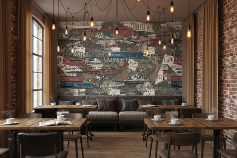 Image of Nostalgic Retro Wall Graffiti Wallpaper Mural, Custom Sizes Available