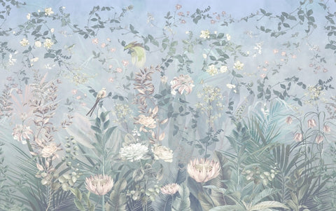 Image of Elegant Flowers and Birds Wallpaper Murals, Custom Sizes Available