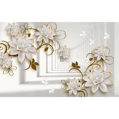 Image of Lovely Gold-Tipped Flowers Wallpaper Mural, Custom Sizes Available