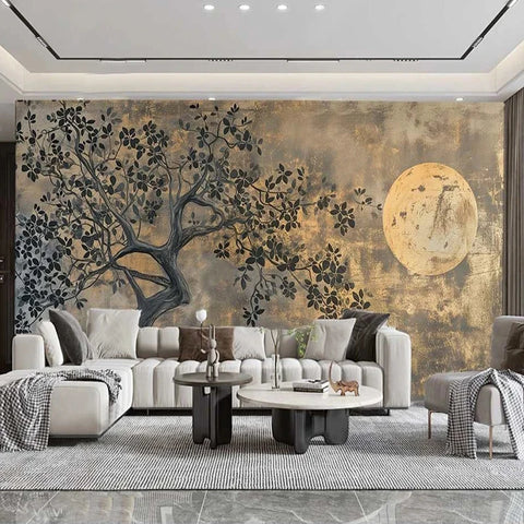 Image of Enchanting Moon Back-lit Tree Wallpaper Mural, Custom Sizes Available