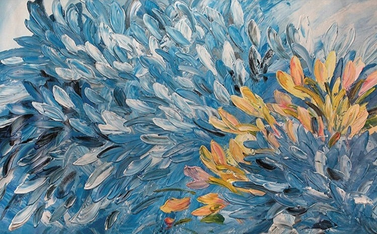 Abstract Tan/Blue/White Feathered Brushstrokes Background Wallpaper Mural, Custom Sizes Available