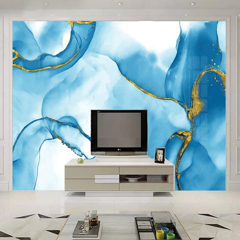 Image of Abstract Blue and Gold Background Wallpaper Mural, Custom Sizes Available
