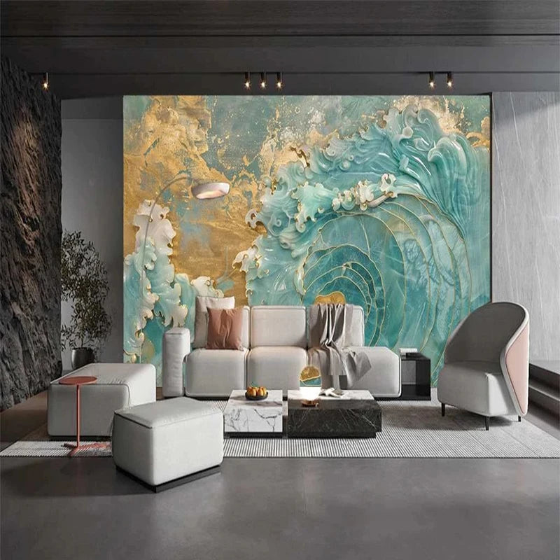 Abstract Textured Blue Wave Wallpaper Mural, Custom Sizes Available