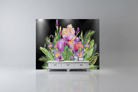 Image of Bearded Iris Arrangement Watercolor Wallpaper Mural, Custom Sizes Available